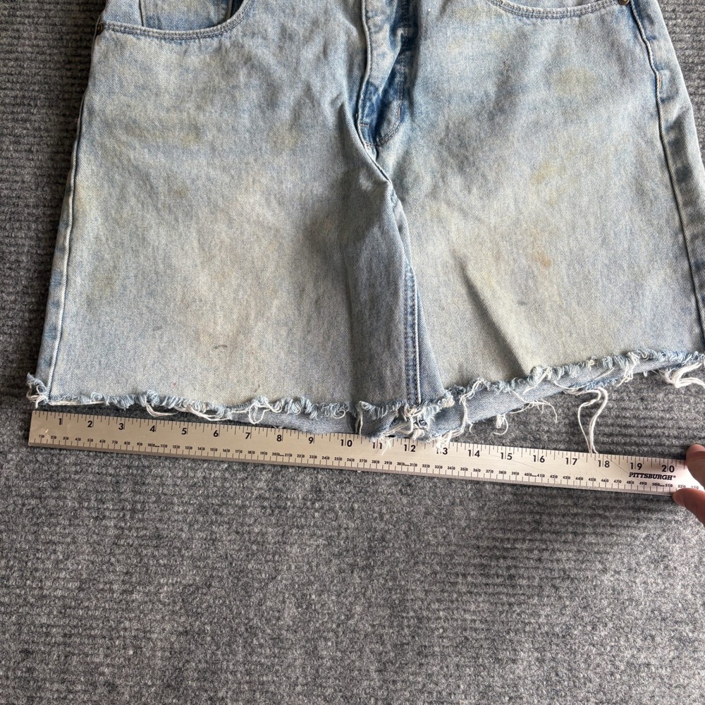 Empyre Light Wash Denim Mini Skirt Size 10 Embroidered Logo Raw Hem Frayed Blue - Picture 8 of 12